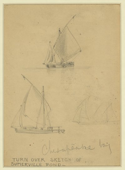 Tres veleros en la bahía de Chesapeake de Alfred Rudolph Waud