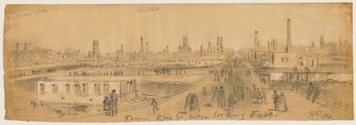 Vista desde el puente de Erie Street mirando hacia el este durante el incendio de Chicago de 1871 de Alfred Rudolph Waud