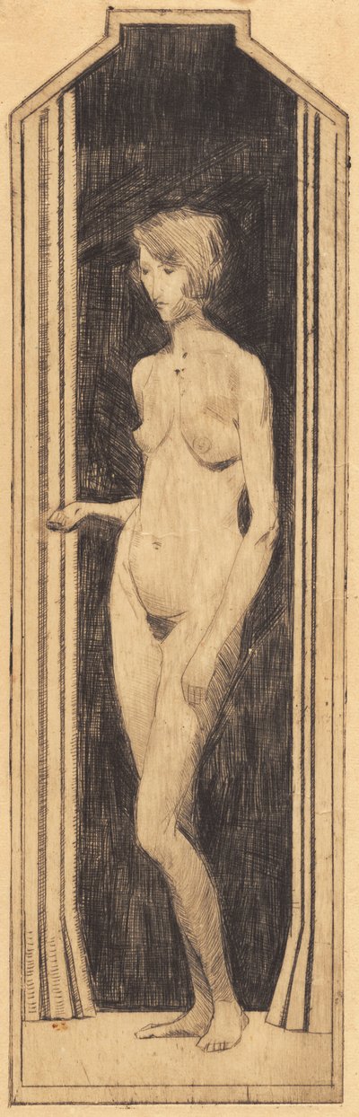 Mujer desnuda de pie en campo estrecho de Alfred Simonsen