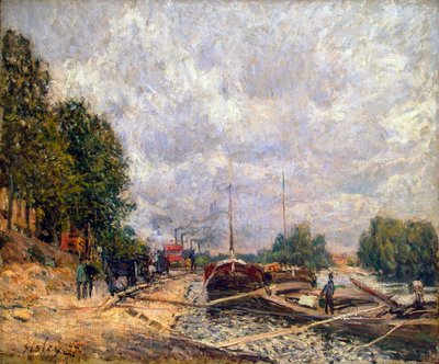 Barcazas en Billancourt, 1877 de Alfred Sisley