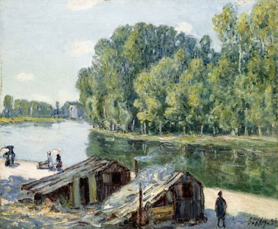 Cabañas a lo largo del Canal du Loing, efecto de la luz del sol de Alfred Sisley