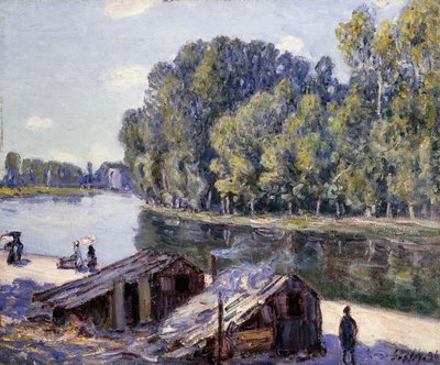 Cabanes au Bord du Canal du Loing-effet de Soleil de Alfred Sisley