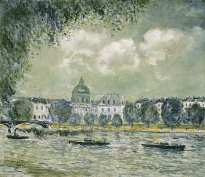 Paisaje a lo largo del Sena con el Instituto de Francia y el Puente de las Artes, c.1875 de Alfred Sisley