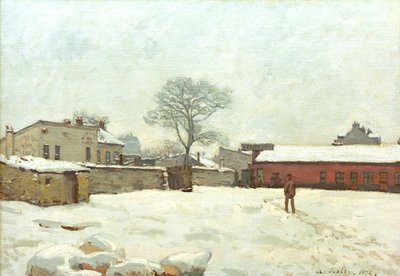 Bajo la nieve, patio de la granja en Marly-le-Roi de Alfred Sisley