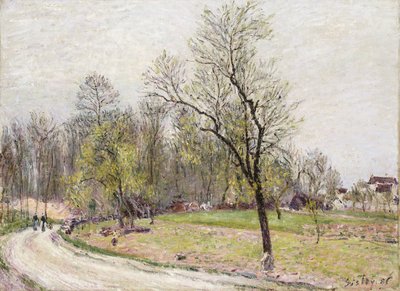 El borde del bosque en primavera, al atardecer de Alfred Sisley