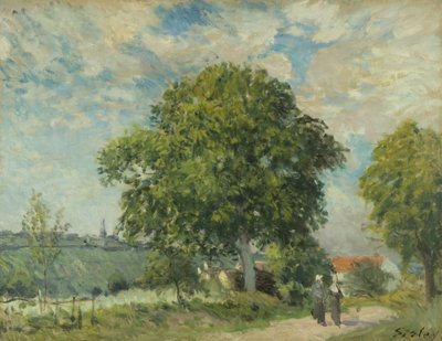 La entrada al pueblo, c.1880 de Alfred Sisley