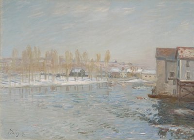 El Loing y los Molinos de Moret, Efecto de Nieve, 1891 de Alfred Sisley