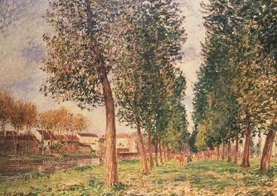 La Avenida de los Álamos en Moret, Día Nublado, Mañana de Alfred Sisley