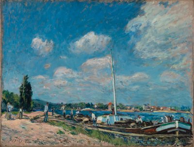 Descargando Barcazas en Billancourt, 1877 de Alfred Sisley