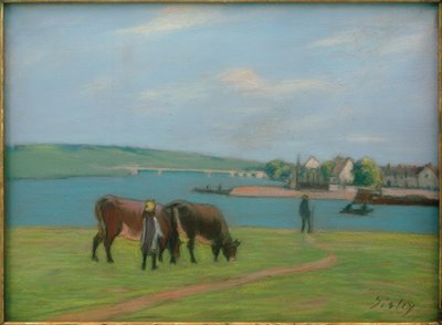 Vacas en las orillas del Sena en Saint-Mammès de Alfred Sisley