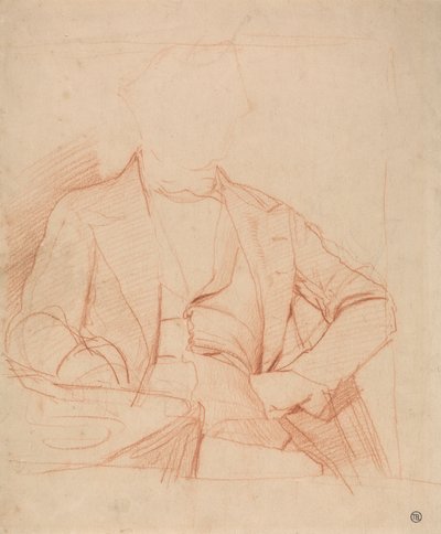 Estudio para el Retrato del Sr. Coleman: sentado de frente, mano izquierda en la cadera, brazo derecho sobre la mesa. de Alfred Emile Stevens