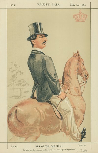 HSH El Duque de Teck, el más popular de los príncipes se ha casado con la más popular de las princesas, 14 de mayo de 1870, caricatura de Vanity Fair de Alfred Thompson