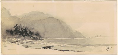 Barco en la playa de Alfred Thompson Bricher