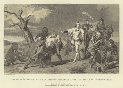 Entrevista de Hotspur con el mensajero del Rey Enrique después de la Batalla de Homildon Hill de Alfred W. Elmore