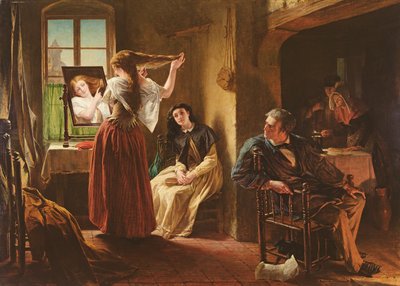 La Invención de la Máquina de Peinado, 1862 de Alfred W. Elmore