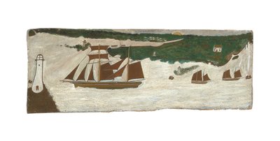 Goleta pasando junto a un faro, c.1855-1942 (óleo sobre tabla) de Alfred Wallis