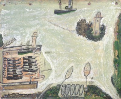 Puerto de St. Ives y Faro de Godrevy, c.1930 de Alfred Wallis