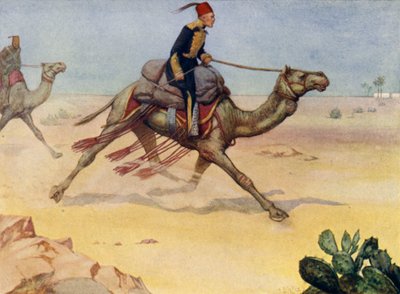 General británico Charles George Gordon galopando por el desierto del Sahara en un camello de Alfred Wallis Mills