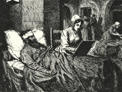 La enfermera inglesa Florence Nightingale escribiendo una carta para un soldado herido en la Guerra de Crimea en el hospital de Scutari, 1855 de Alfred Wallis Mills