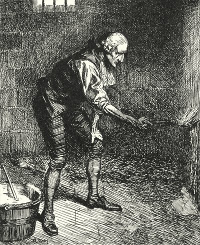 El reformador de prisiones inglés John Howard limpiando las paredes de su celda mientras estaba en cuarentena en Venecia de Alfred Wallis Mills