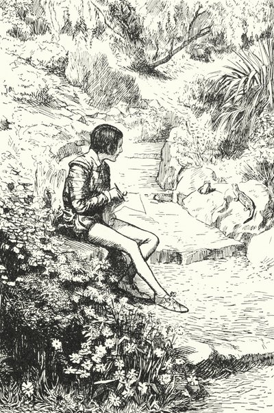 El alfarero francés Bernard Palissy observando lagartijas en el jardín cuando era niño de Alfred Wallis Mills