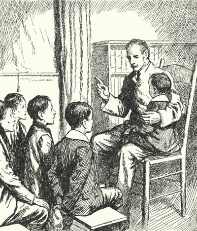 El General Charles George Gordon contando historias de la historia inglesa a niños harapientos en Gravesend de Alfred Wallis Mills