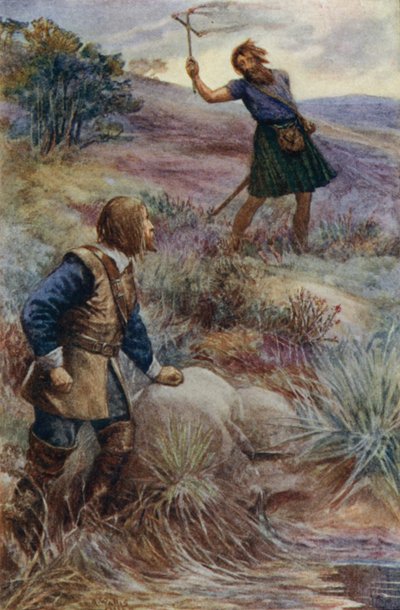 James Graham, Marqués de Montrose, comandante realista escocés, recibiendo noticias de una invasión de tropas irlandesas en Escocia, 1644 de Alfred Wallis Mills