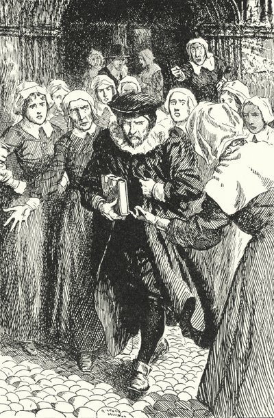 El sacerdote escocés William Annand condenado por las mujeres de Edimburgo por predicar del nuevo Libro de Oración en la Catedral de St Giles, 1637 de Alfred Wallis Mills