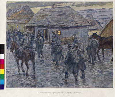 Las tropas de Honved marchan sobre Lubartov 1915 (impresión) de Alfred Wesemann