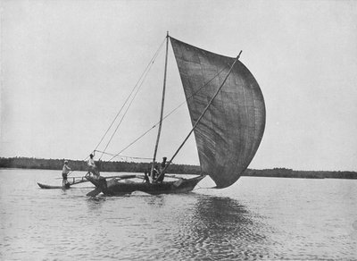 Canoa con balancín a toda vela en el lago Negombo, c1890, 1910 de Alfred William Amandus Plate