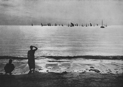 Flota perlera regresando al anclaje al atardecer, c. 1890 de Alfred William Amandus Plate