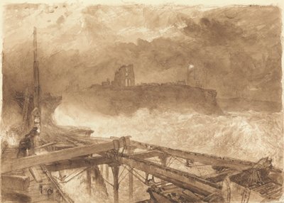 Estudio para el muelle de Tynemouth - Encender las lámparas al atardecer de Alfred William Hunt