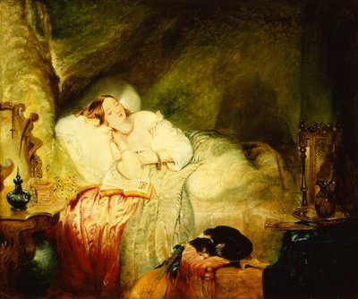 La Bella Durmiente (aceite a bordo) de Alfred Woolmer