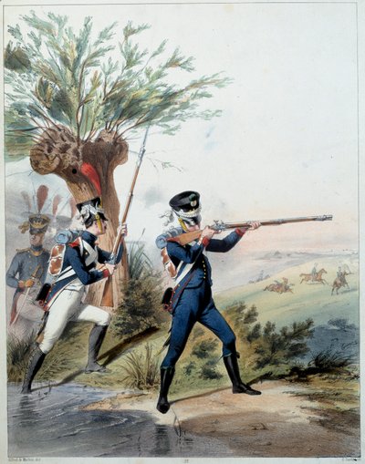 Ejército Napoleónico: Guardia Imperial. Grabado de Alfred De Marbot (siglo XIX) 1809. Malmaison, Museo del Castillo. de Alfred de (after) Marbot