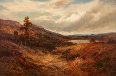 Ganado de las Tierras Altas en un Camino de Montaña de Alfred de Breanski