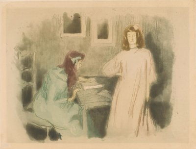 Dos chicas en un interior de Alfredo Müller (signed by artist)