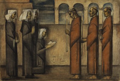 Frailes y monjas, c.1934 (pastel sobre papel) de Alfredo Ramos Martinez