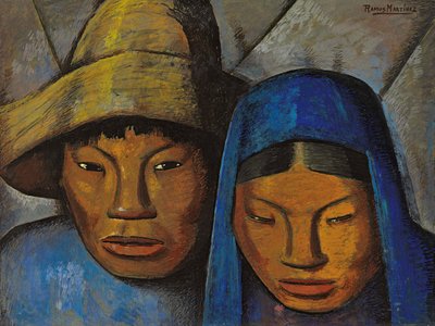 The Couple in Blue; La pareja en azul, c.1930 (óleo sobre tabla) de Alfredo Ramos Martinez