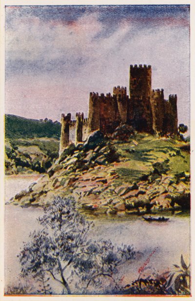Castillo de Almourol, Portugal (litografía en color) de Alfredo Roque Gameiro