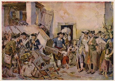 Personas sumidas en la pobreza empeñan sus pertenencias, Portugal de Alfredo Roque Gameiro