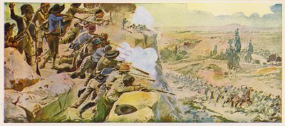 Guerrilleros portugueses de la Guerra Peninsular (litografía en color) de Alfredo Roque Gameiro