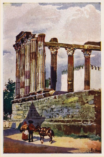 Templo de Diana, Evora, Portugal (litografía en color) de Alfredo Roque Gameiro
