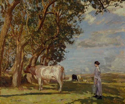 Mañanas de verano, una lechera y ganado de Algernon Mayow Talmage