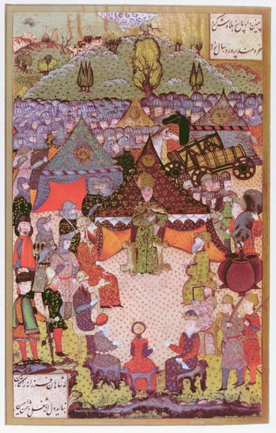 El rey de Hungría, Lajos II (1506-26) en consejo antes de la batalla de Mohács en 1526, 1558 de Ali Amir Beg