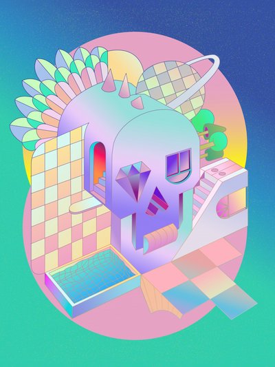 Paisaje de calaveras al pastel de Ali Gulec