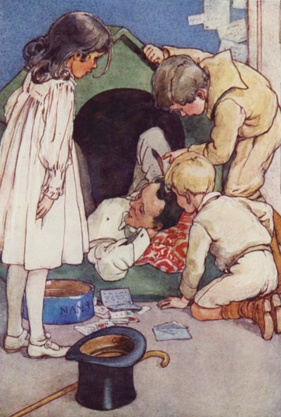 Viviría en la perrera hasta el regreso de sus hijos (litografía en color) de Alice Bolingbroke (after) Woodward