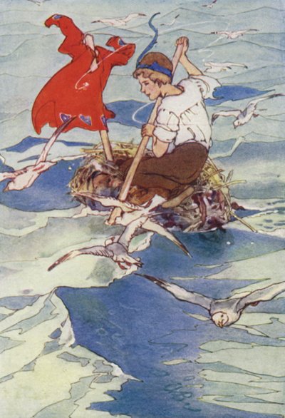 Extendiendo su capa al viento, navegó alegremente (litografía en color) de Alice Bolingbroke (after) Woodward