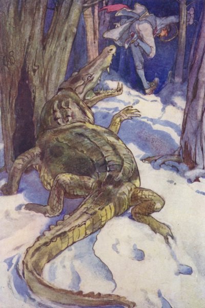 "¡El cocodrilo! ¡El cocodrilo!" (litografía en color) de Alice Bolingbroke (after) Woodward