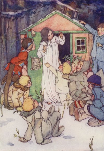 Los Niños Perdidos se arrodillaron ante ella (litografía en color) de Alice Bolingbroke (after) Woodward
