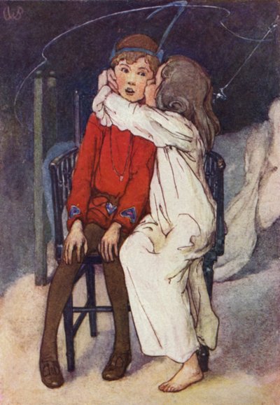 Wendy besó suavemente su mejilla (litografía en color) de Alice Bolingbroke (after) Woodward